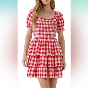 NWOT English Factory Red Gingham Dress, SIZE LARGE
